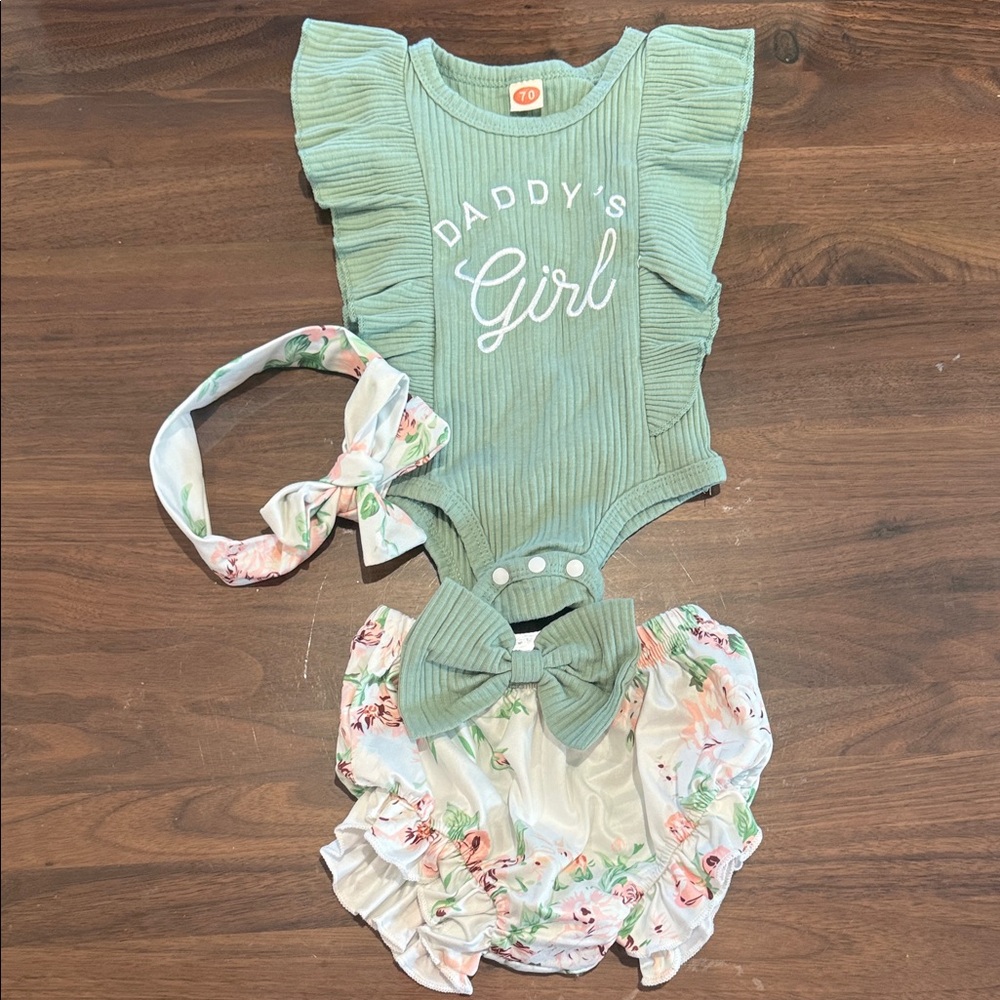Green Ruffled Baby Onesie Set